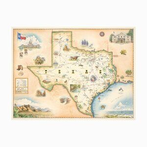 Texas Xplorer Rolled Map 24x18 Inch Lithograph